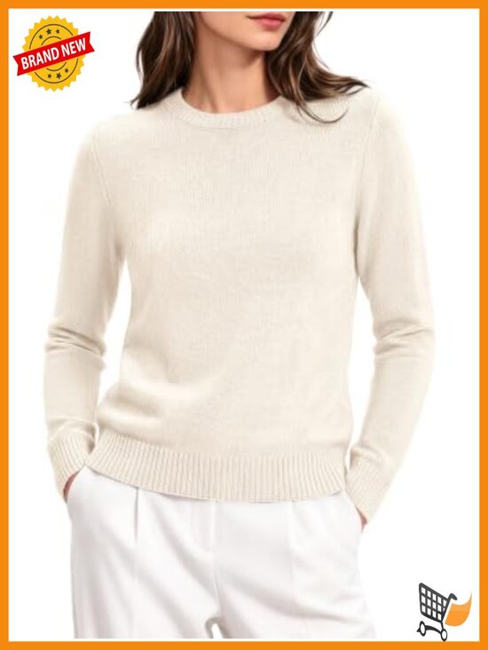 Sweaters - Cashmere Merino Wool Crewneck Pullover Sweater Long Sleeve